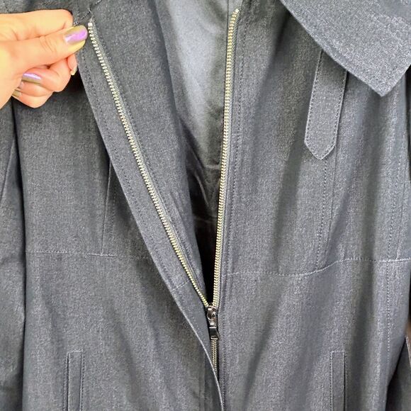 Tahari Navy Blue Chambray Trench Coat Lightweight Belted Jacket Funnel Neck XS - Picture 5 of 16